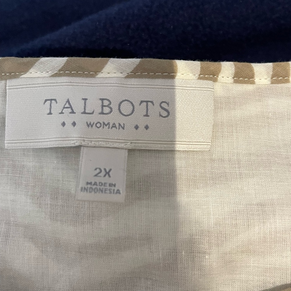 Talbots Beige & White Sleeveless Top with Ruffle Trim - Picture 2 of 5